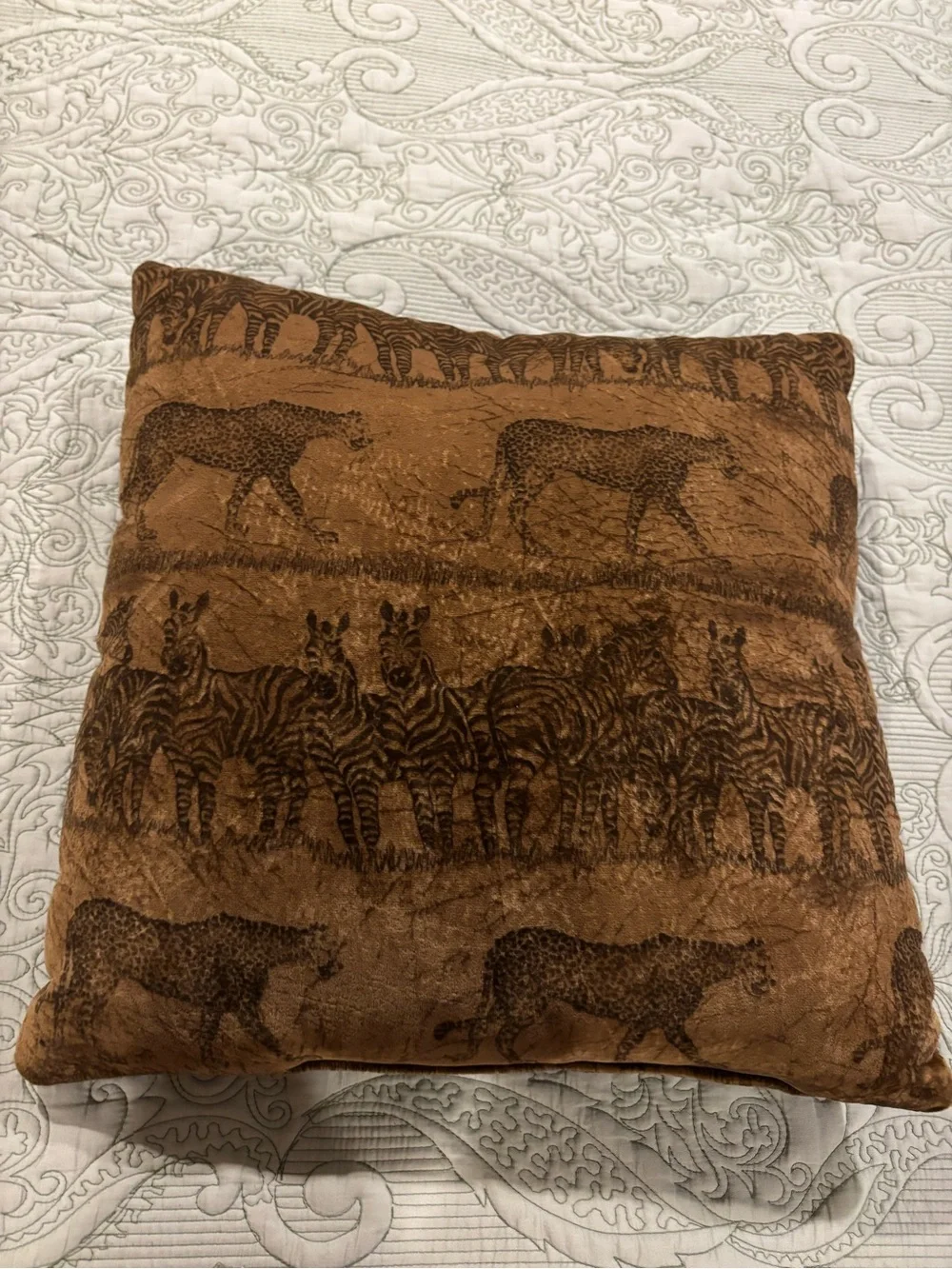 Pair Of Brown Leopard and Zebra -Print Accent Pillow Pair